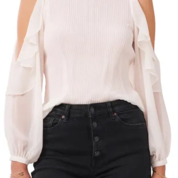 1. State Tops - Ruffle Plissé Cold Shoulder Top
